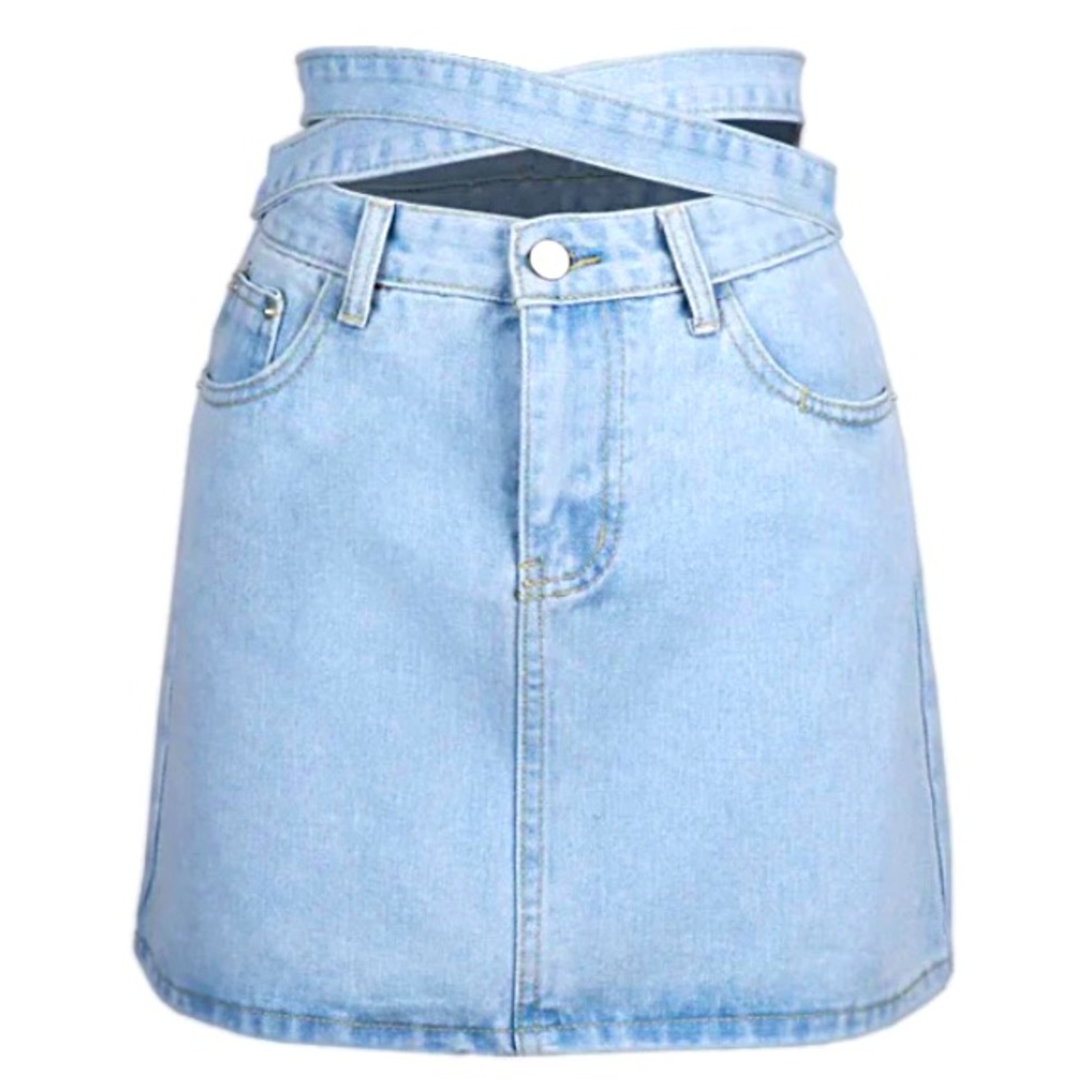 Lace-Up Belt Denim Skirt Size Medium - Picture 2 of 10